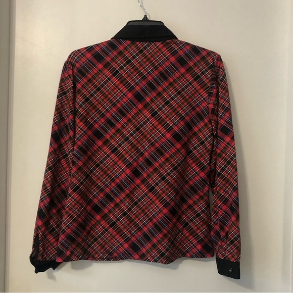 J. McLaughlin Red Plaid Black Trim Button Down Long Sleeve Blouse Medium - Picture 6 of 6